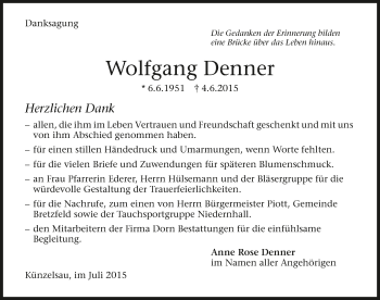 Traueranzeige von Wolfgang Denner 