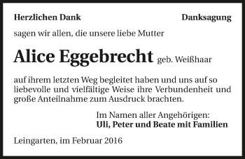 Traueranzeige von Alice Eggebrecht 