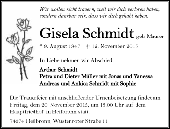 Traueranzeige von Gisela Schmidt 