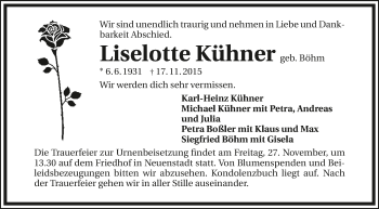 Traueranzeige von Liselotte Kühner 