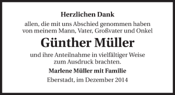 Traueranzeige von Günther Müller 