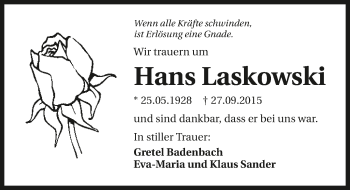 Traueranzeige von Hans Laskowski 