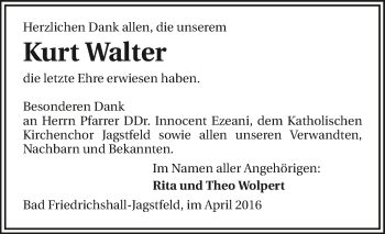 Traueranzeige von Kurt Walter 