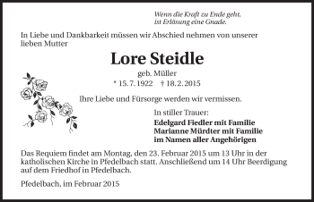 Traueranzeige von Lore Steidle 