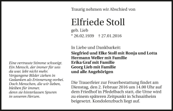 Traueranzeige von Elfriede Stoll 