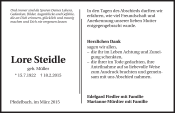 Traueranzeige von Lore Steidle 