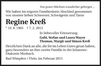 Traueranzeige von Regine Kreß 