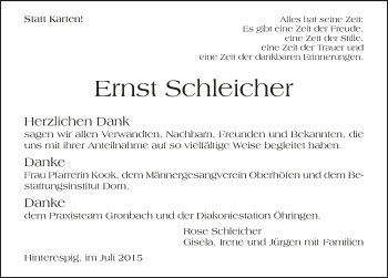 Traueranzeige von Ernst Schleicher 