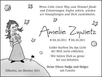 Traueranzeige von Amelie Zywietz 