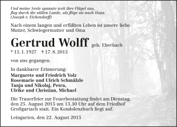 Traueranzeige von Gertrud Wolff 