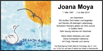 Traueranzeige von Joana Moya 