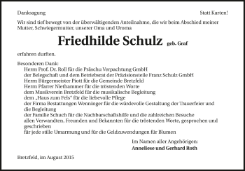 Traueranzeige von Friedhilde Schulz 