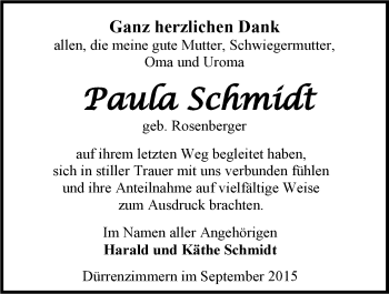 Traueranzeige von Paula Schmidt 