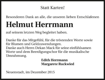 Traueranzeige von Helmut Herrmann 