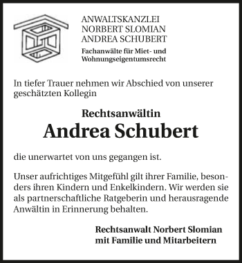 Traueranzeige von Andrea Schubert 