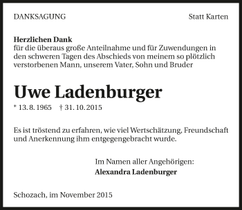 Traueranzeige von Uwe Ladenburger 