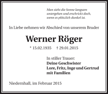 Traueranzeige von Werner Röger 