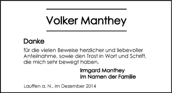 Traueranzeige von Volker Manthey 