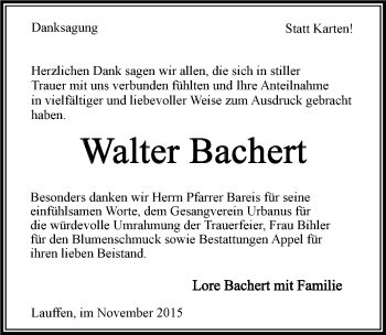 Traueranzeige von Walter Bachert 