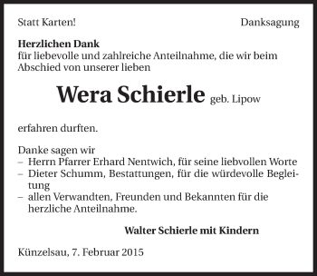 Traueranzeige von Wera Schierle 