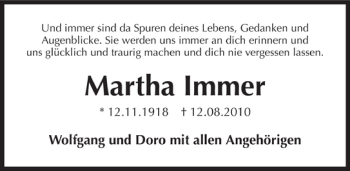 Traueranzeige von Martha Immer 