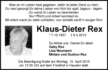 Traueranzeige von Klaus-Dieter Rex 