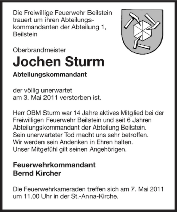 Traueranzeige von Jochen Sturm 