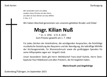 Traueranzeige von Kilian Nuß 