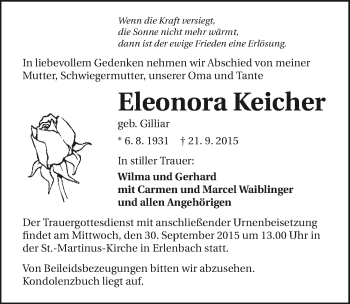 Traueranzeige von Eleonora Keicher 