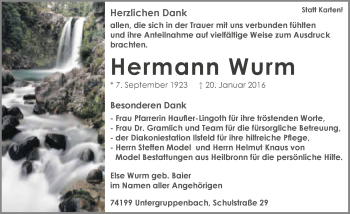 Traueranzeige von Hermann Wurm