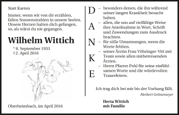 Traueranzeige von Wilhelm Wittich 