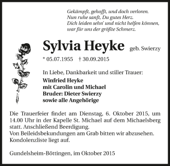 Traueranzeige von Sylvia Heyke 