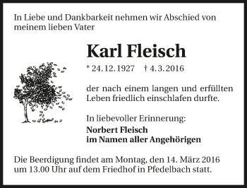 Traueranzeige von Karl Fleisch 