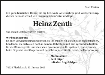 Traueranzeige von Heinz Zenth 