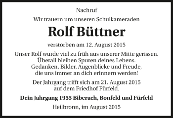 Traueranzeige von Rolf Büttner 