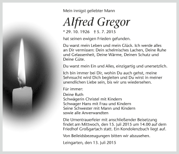 Traueranzeige von Alfred Gregor 