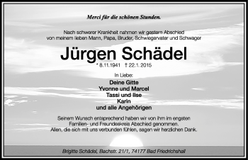 Traueranzeige von Jürgen Schädel 