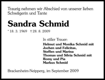 Traueranzeige von Sandra Schmid 