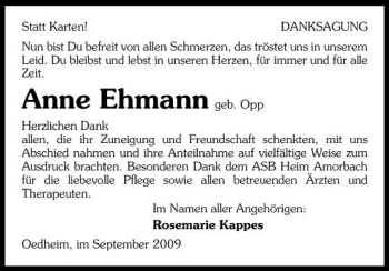 Traueranzeige von Anne Ehmann geb. Opp 