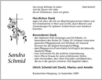 Traueranzeige von Sandra Schmid 