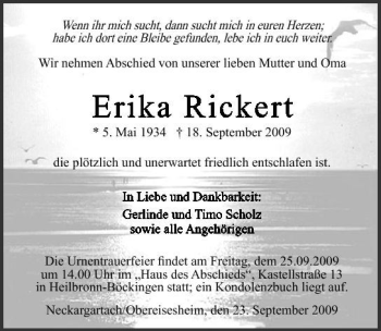 Traueranzeige von Erika Rickert 