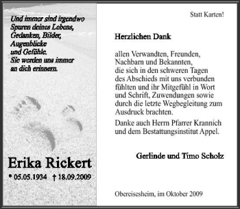 Traueranzeige von Erika Rickert 