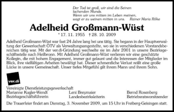 Traueranzeige von Adelheid Großmann-Wüst 