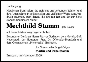 Traueranzeige von Mechthild Stamm 