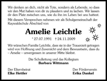 Traueranzeige von Amelie Leichtle 