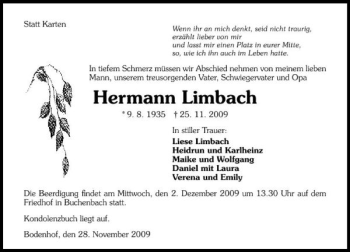 Traueranzeige von Hermann Limbach 