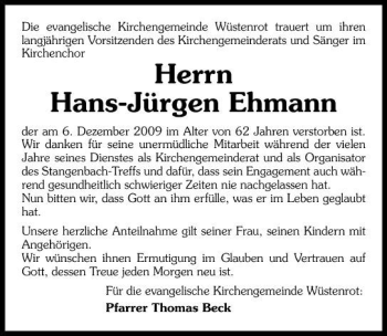 Traueranzeige von Hans-Jürgen Ehmann 