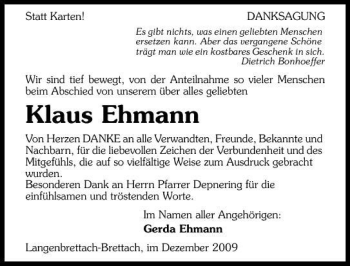 Traueranzeige von Klaus Ehmann 