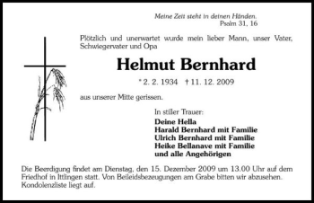 Traueranzeige von Helmut Bernhard 