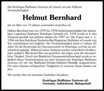 Traueranzeige von Helmut Bernhard 